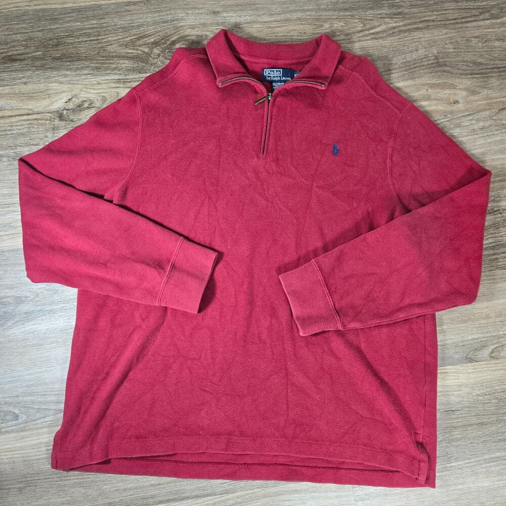 Vintage Polo Ralph Lauren Sweater Mens XL Red 1/4 Zip Ribbed Cotton USA Made 90s